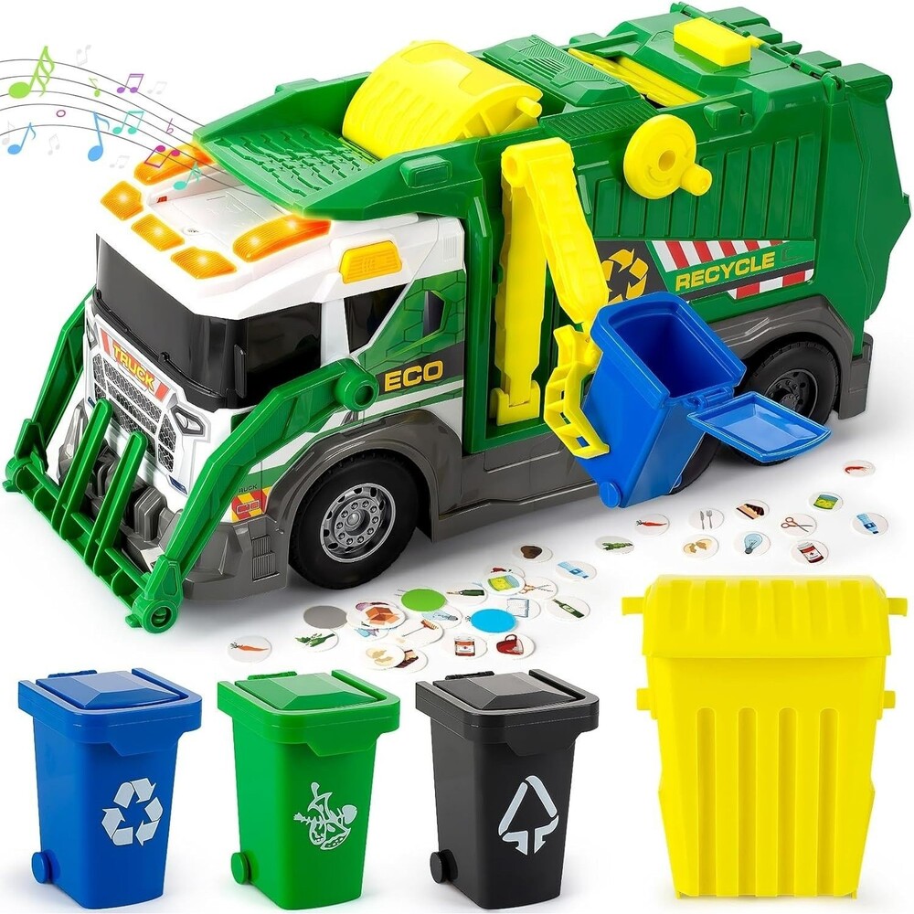 Large Garbage Truck Toy Set 3+ age Multicolor Light Dumpster Learning Cards